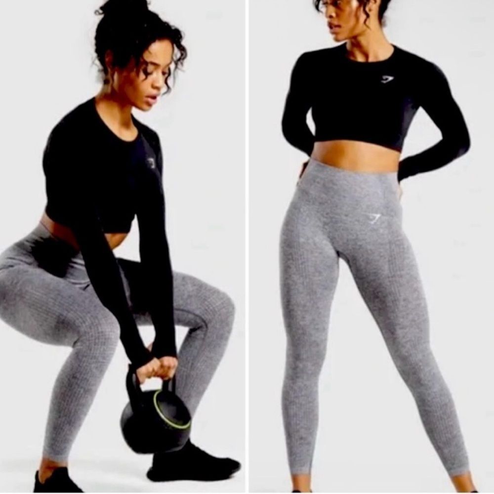 GYMSHARK | Marled Gray High-Waisted Seamless Leggings Women’s Size Large